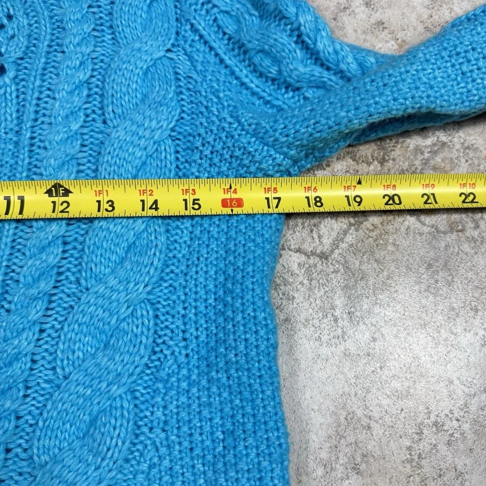 Talbots Sweater Women's‎ Small Blue Cable Knit Soft Light Wool Blend Grandma